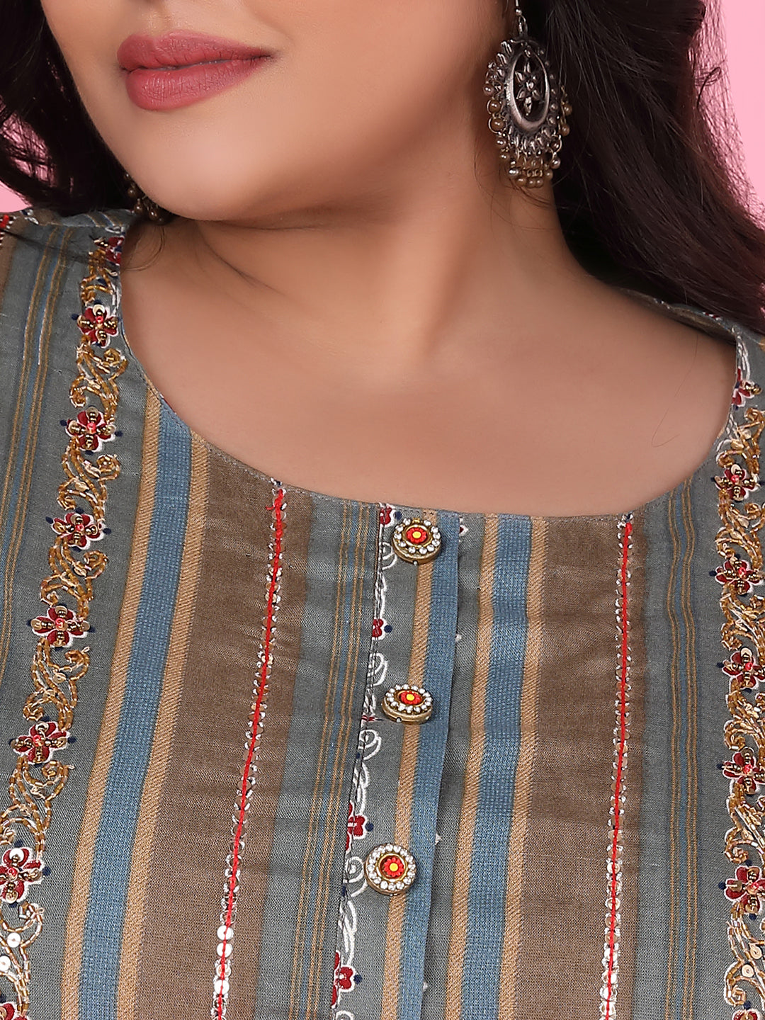 Women Olive Floral Straight Kurta