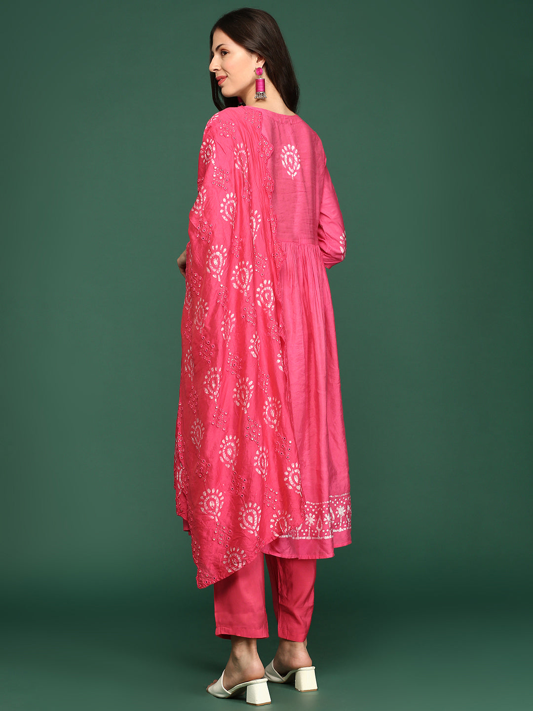 Women Graphic Pink A-Line Kurta Set with Dupatta