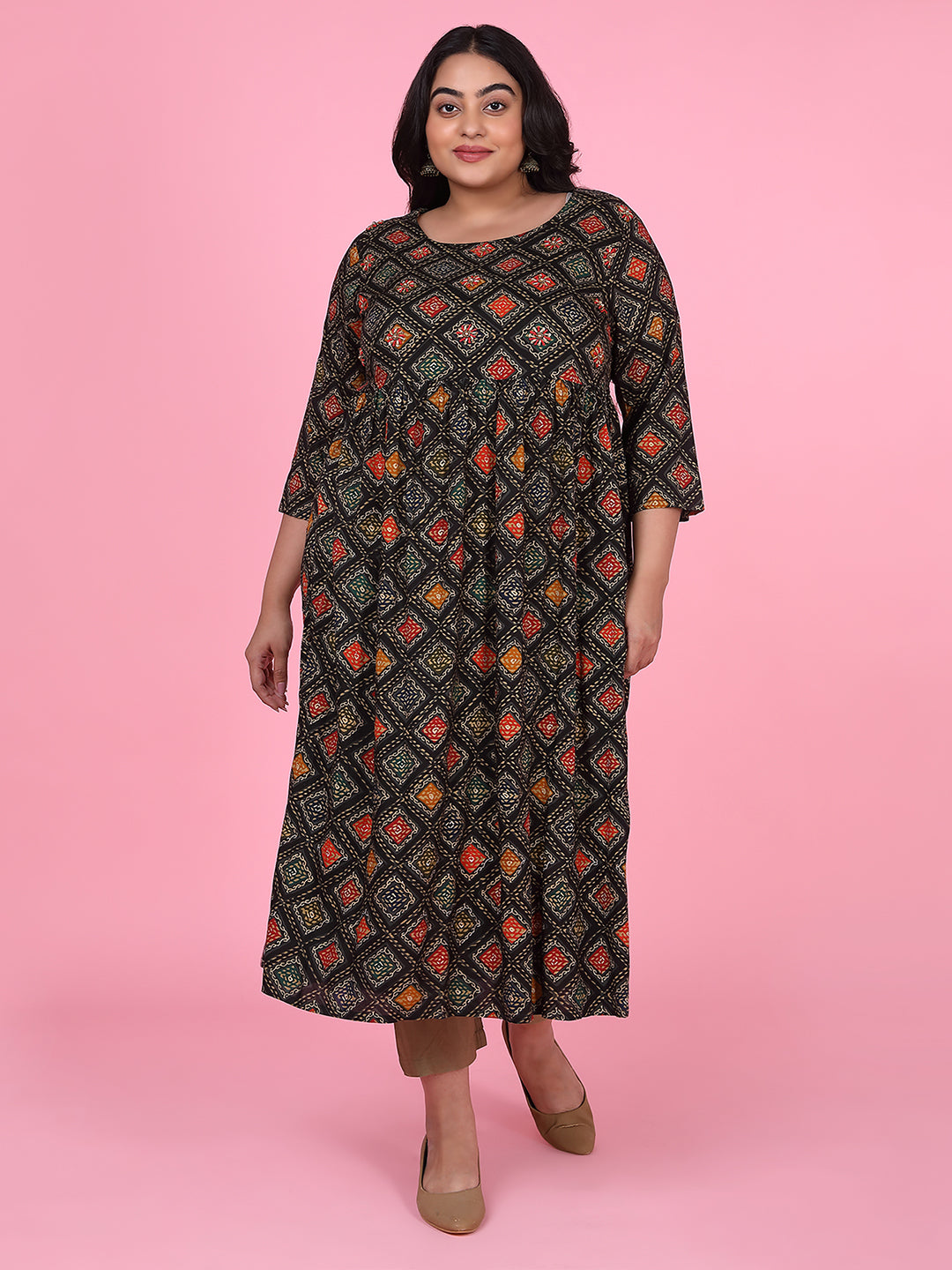 Women Black Checked A Line Kurta