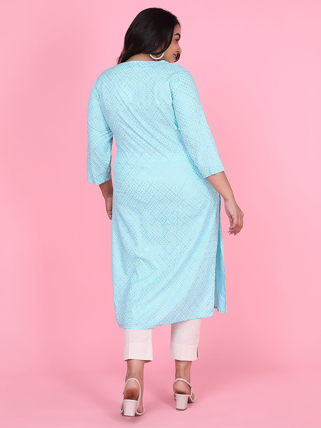 Women Blue Floral Straight Kurta