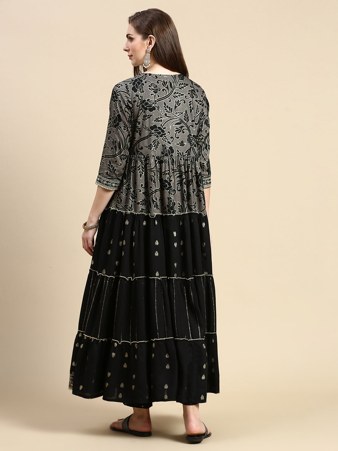 Women Black Floral Anarkali Kurta