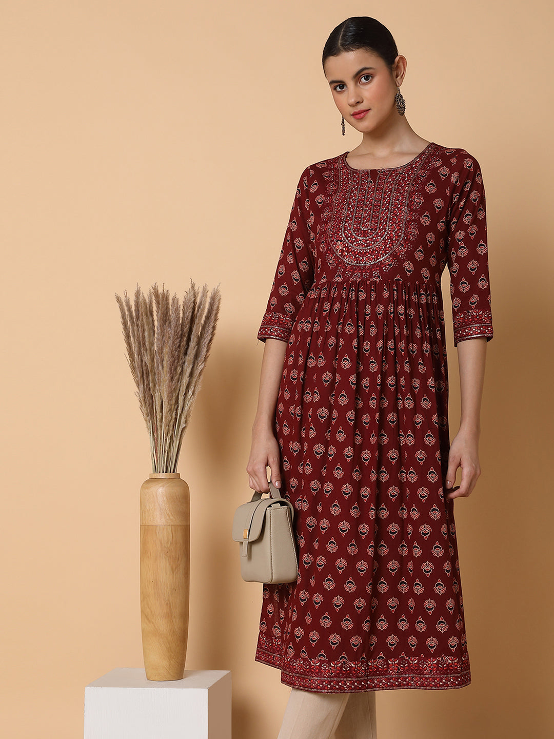 Women Ethnic Motifs Maroon Anarkali Kurta