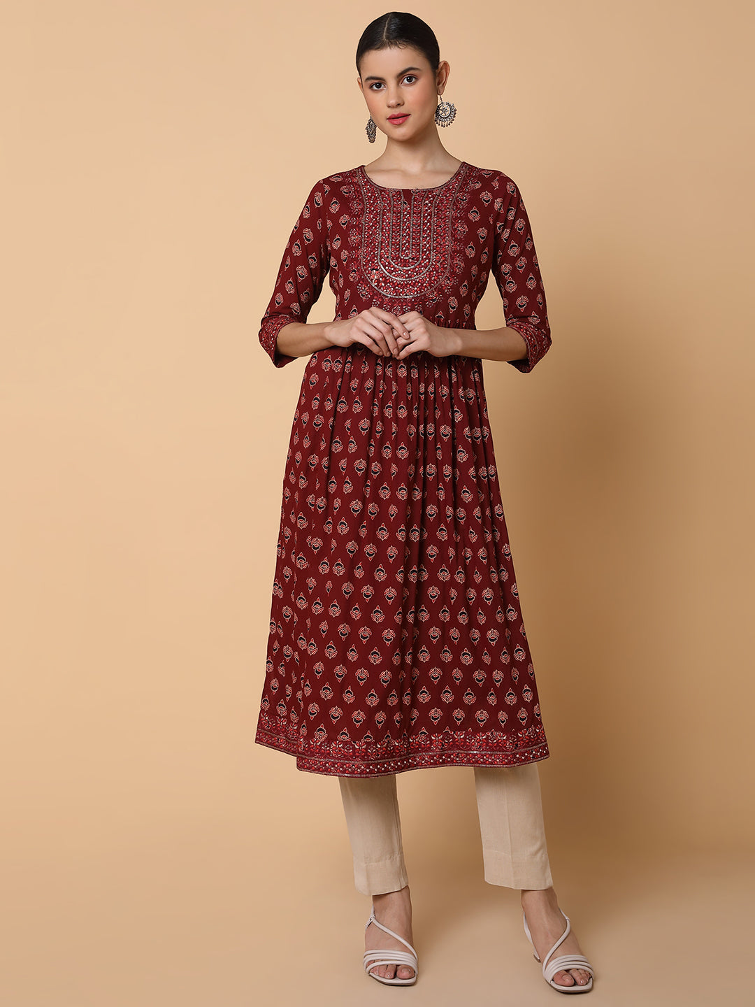 Women Ethnic Motifs Maroon Anarkali Kurta