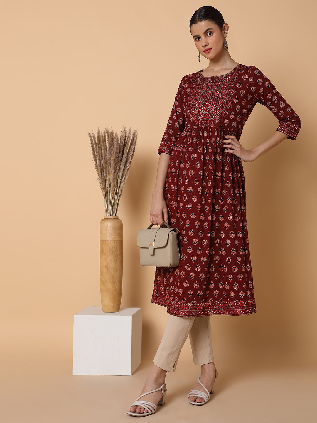 Women Ethnic Motifs Maroon Anarkali Kurta