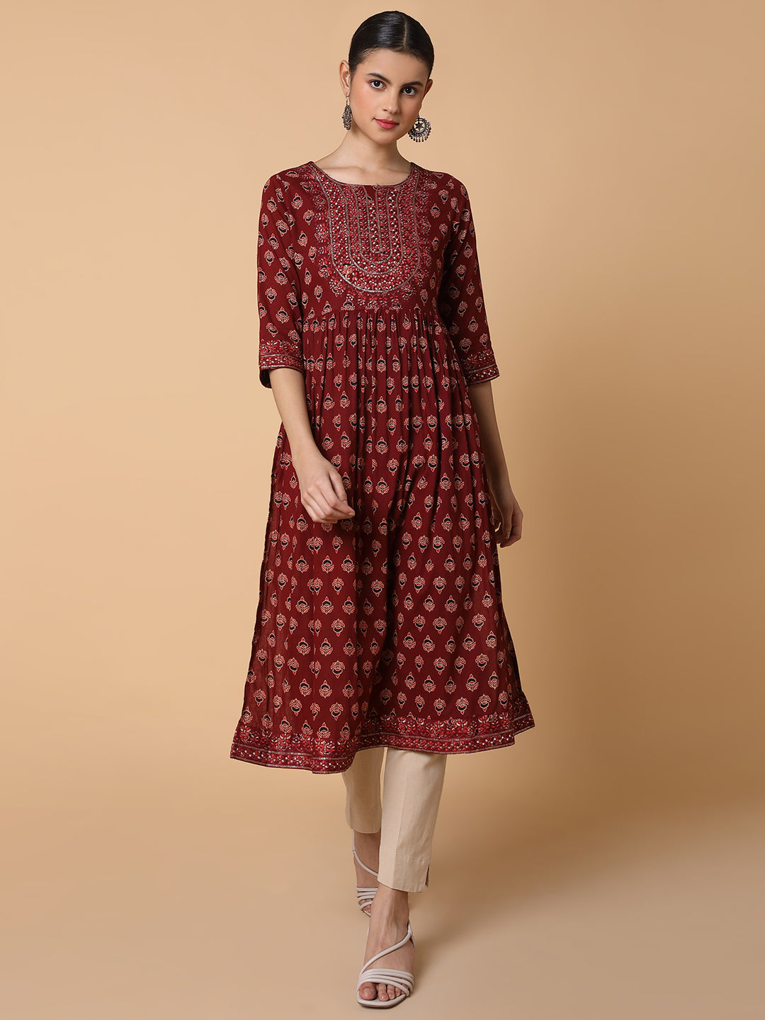 Women Ethnic Motifs Maroon Anarkali Kurta