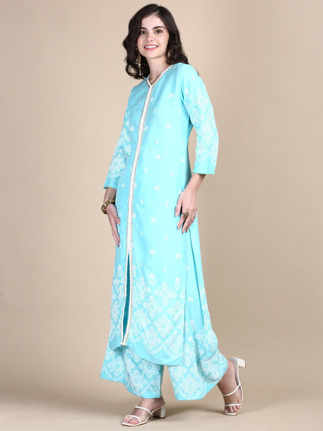 Women Ethnic Motifs Blue Straight Kurta Set with Dupatta