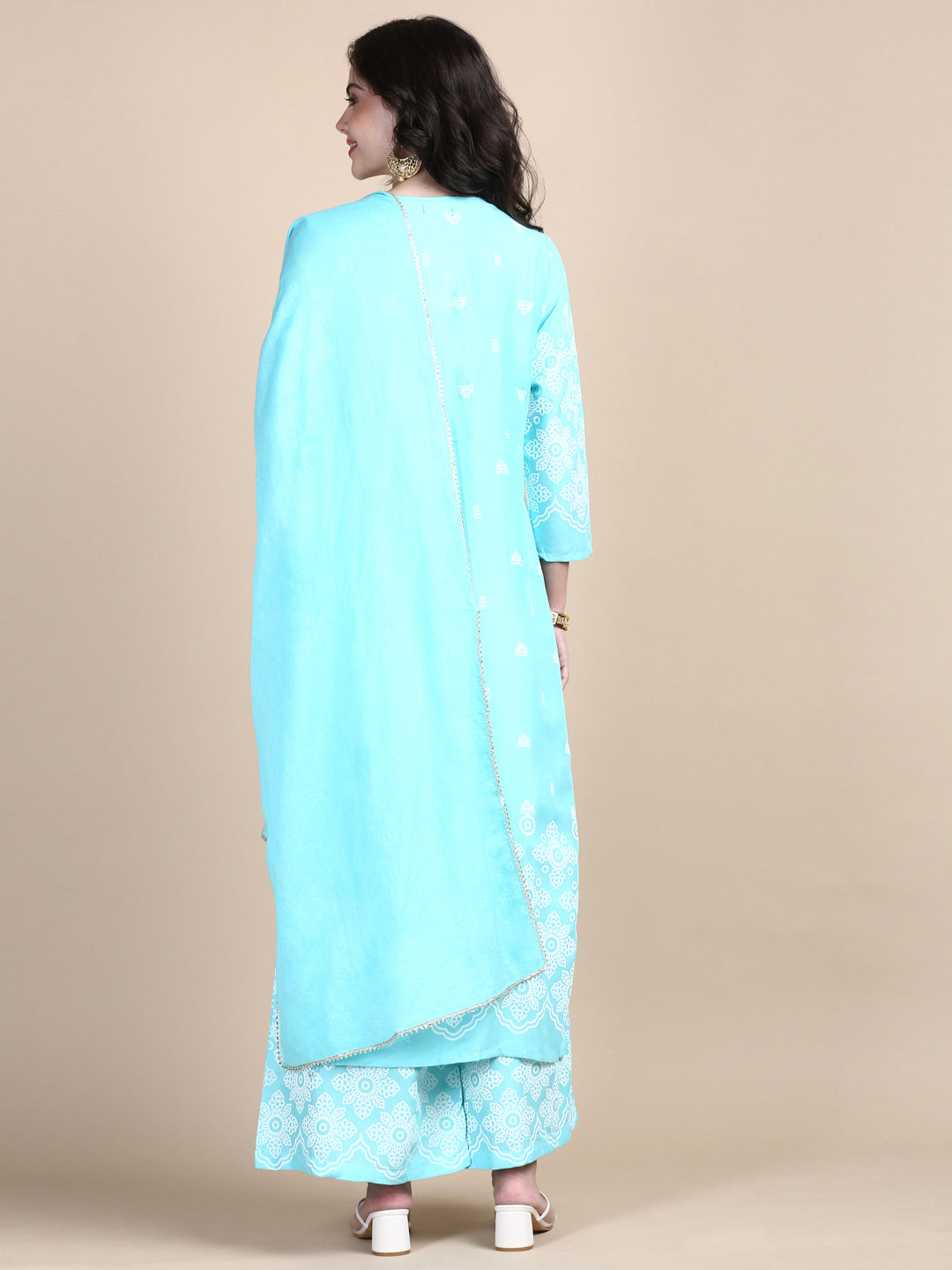 Women Ethnic Motifs Blue Straight Kurta Set with Dupatta