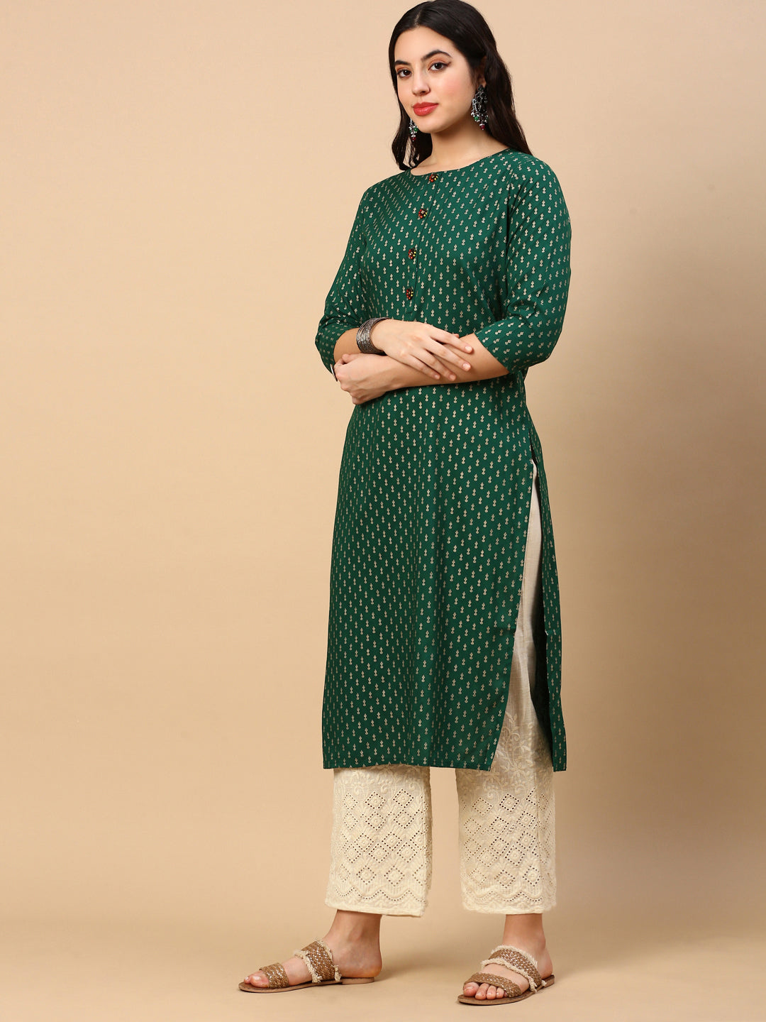 Women Straight Green Ethnic Motifs Kurta