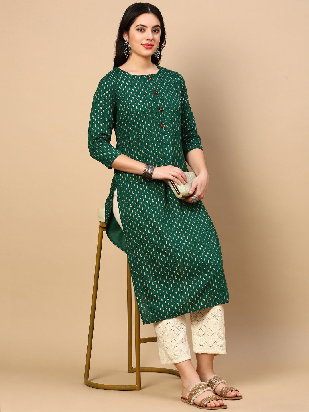 Women Straight Green Ethnic Motifs Kurta