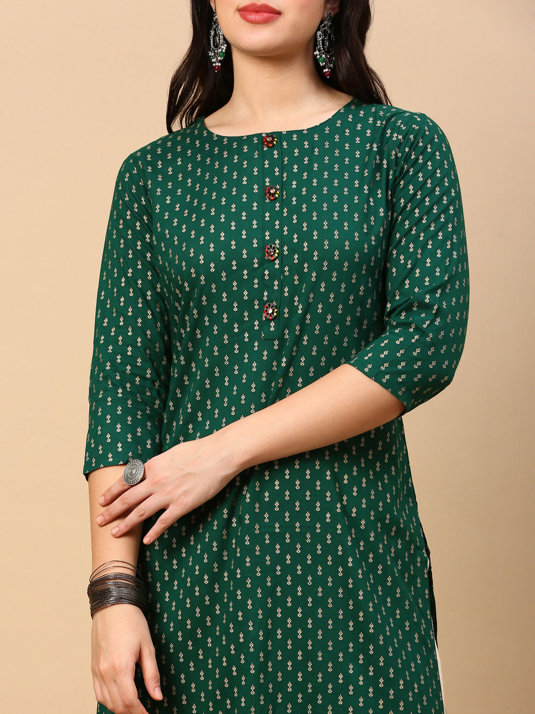 Women Straight Green Ethnic Motifs Kurta