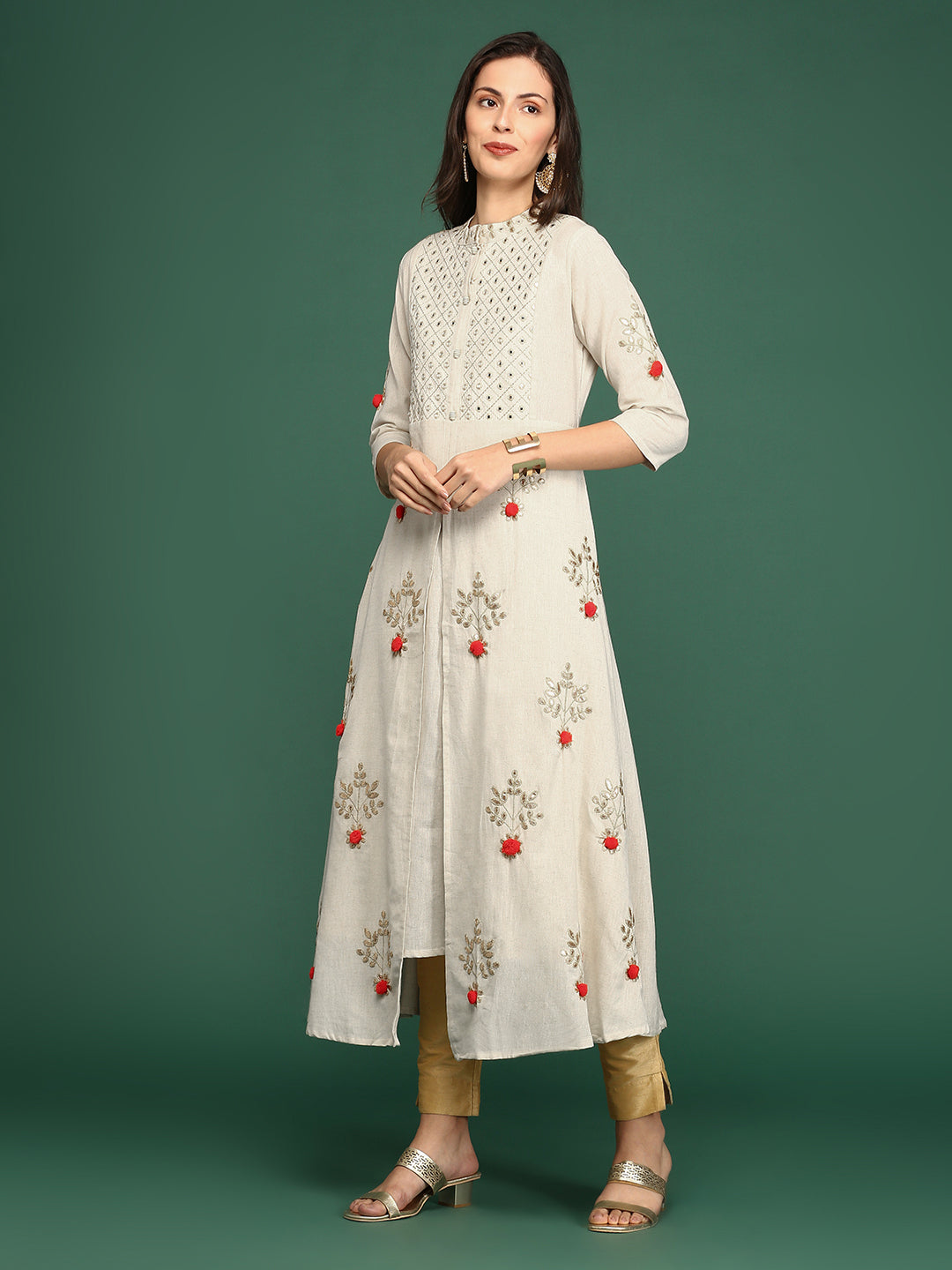 Women's White Embellished Anarkali Kurta