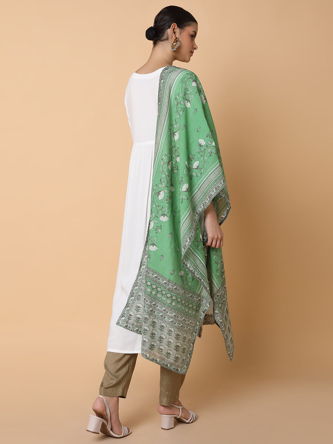 Women Solid Off White A Line Kurta with Duppatta