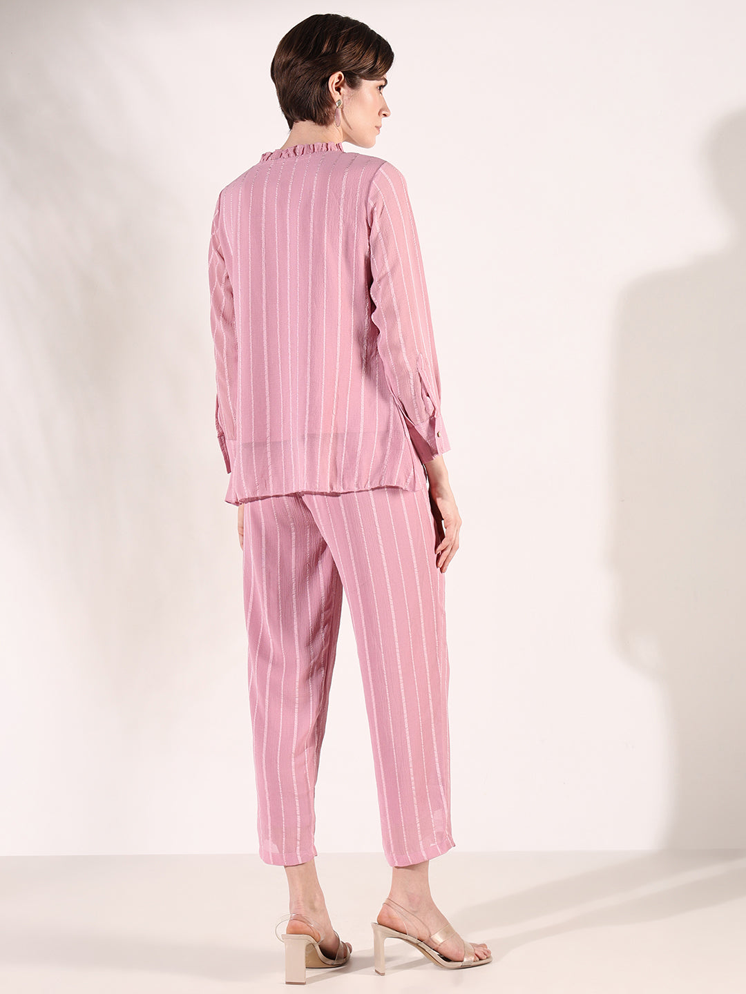 Women Striped Pink Co Ords Set