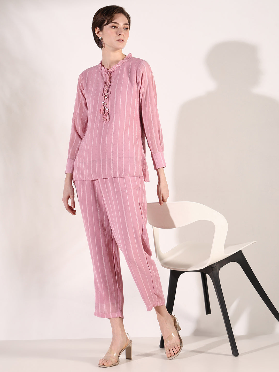 Women Striped Pink Co Ords Set