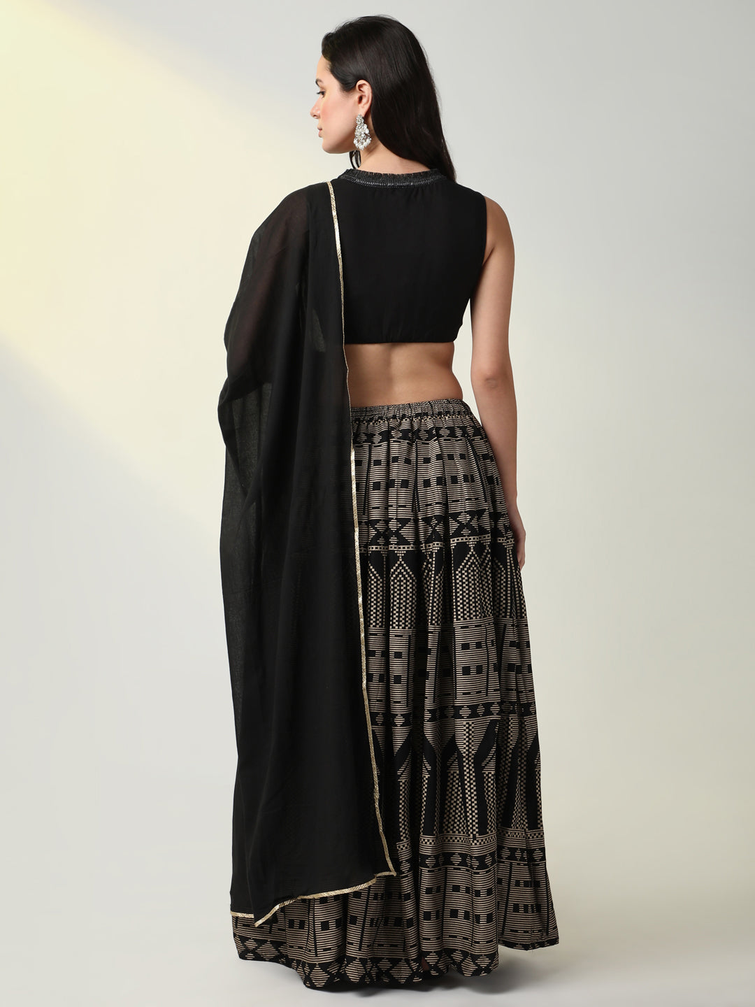 Women Solid Black Lehenga Choli with Dupatta