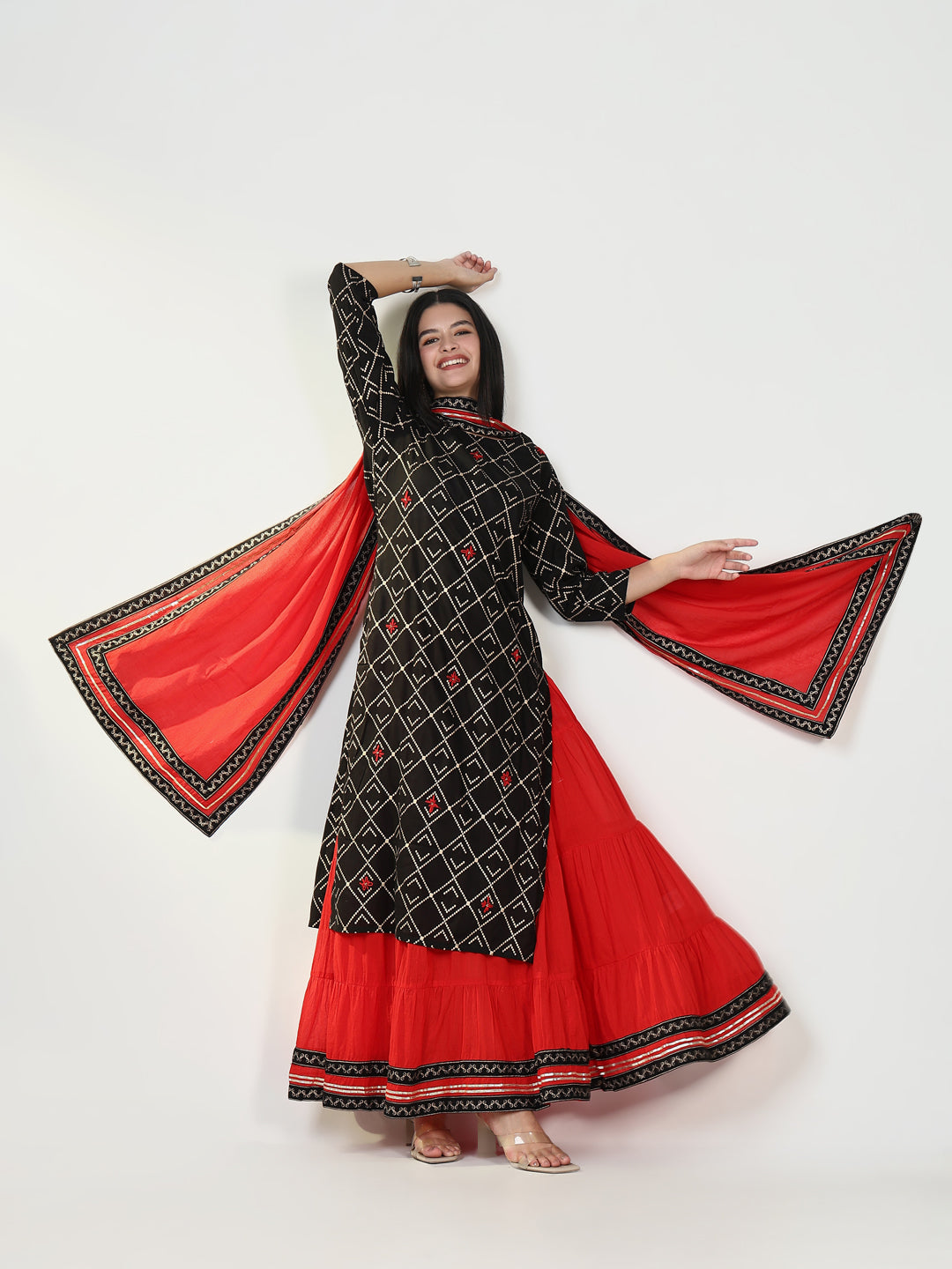 Women Graphic Black Kurta Set with Dupatta