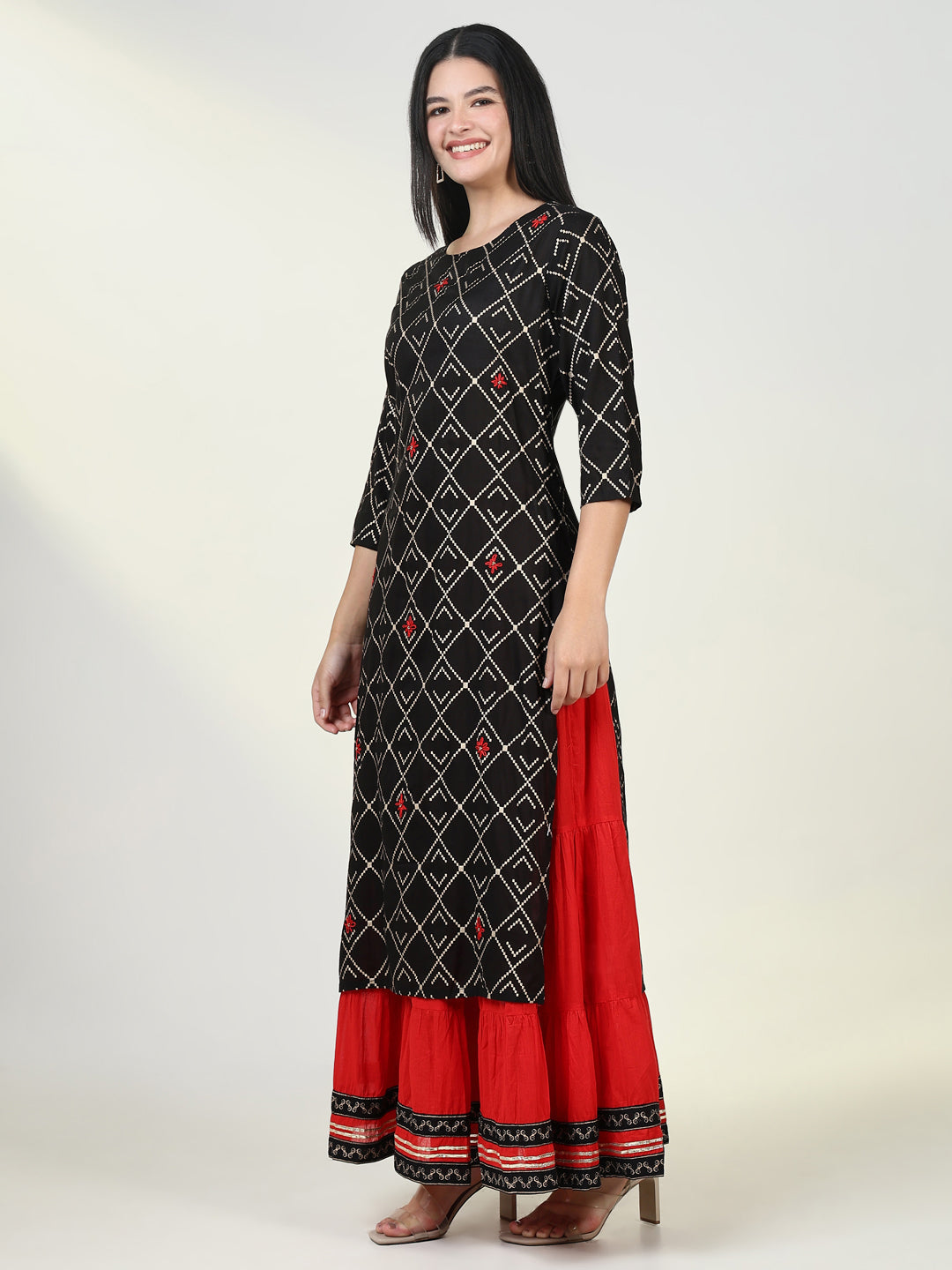 Women Graphic Black Kurta Set with Dupatta