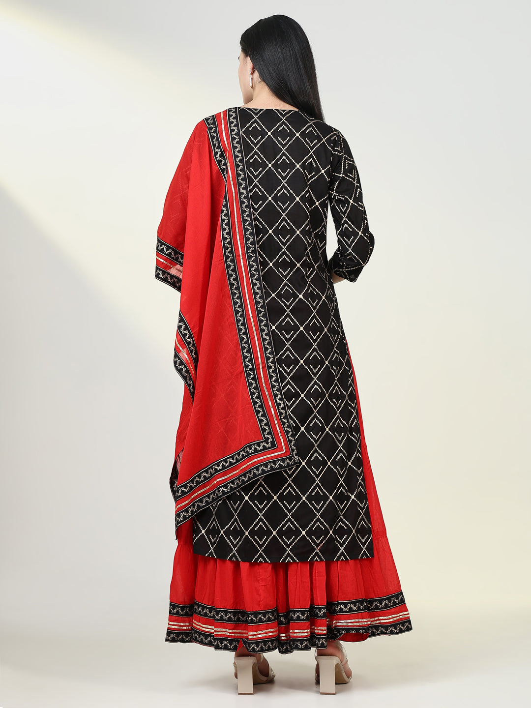 Women Graphic Black Kurta Set with Dupatta