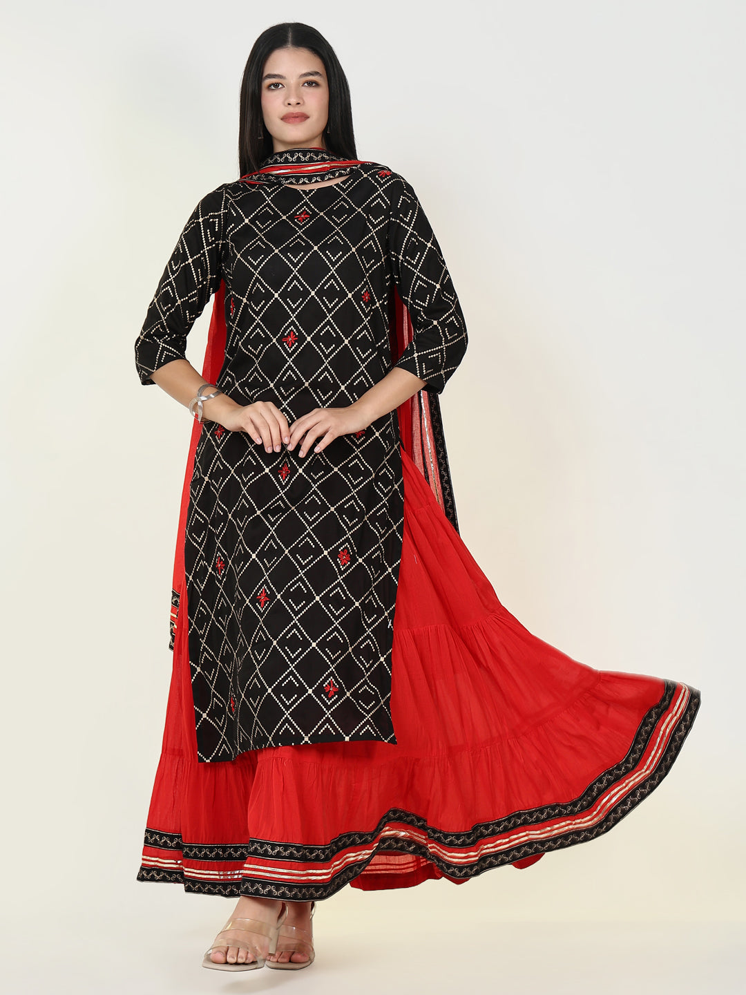 Women Graphic Black Kurta Set with Dupatta