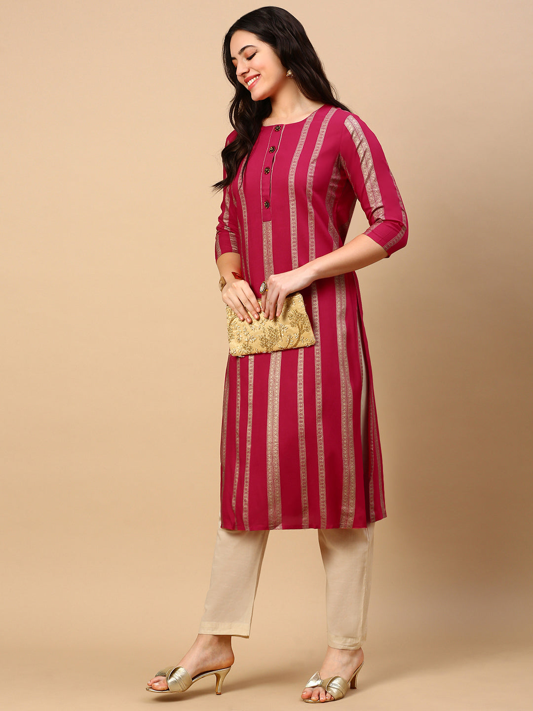 Women Pink Graphic Straight Kurta