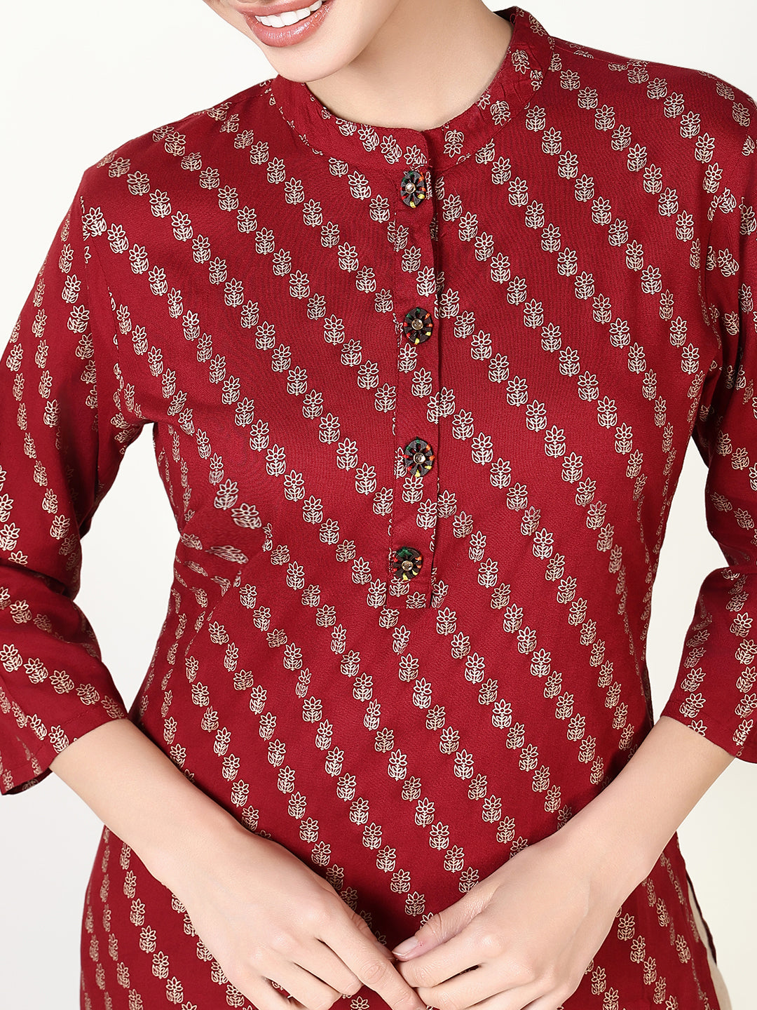 Women Maroon Graphic Straight Kurta