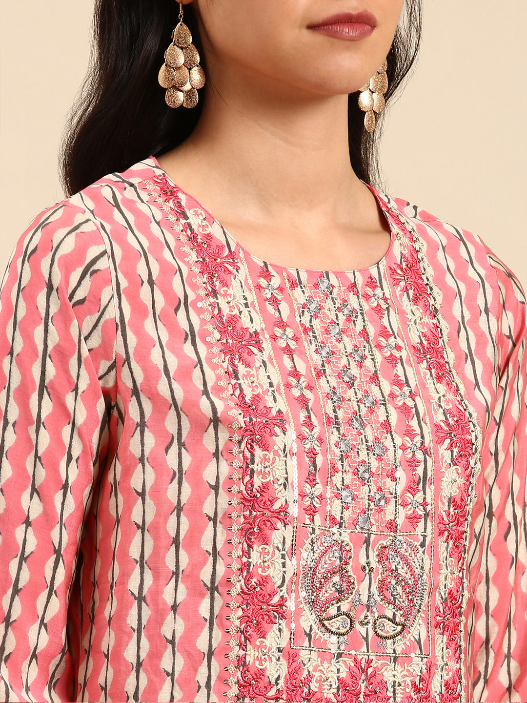 Women Abstract Pink Straight Kurta Set with Dupatta