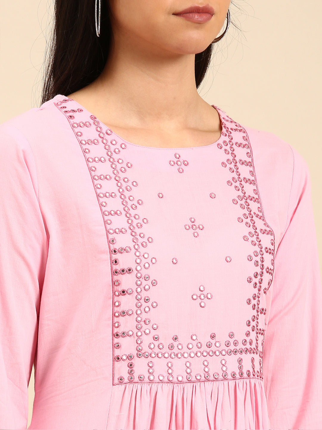 Women Solid Pink A-Line Kurta Set with Dupatta