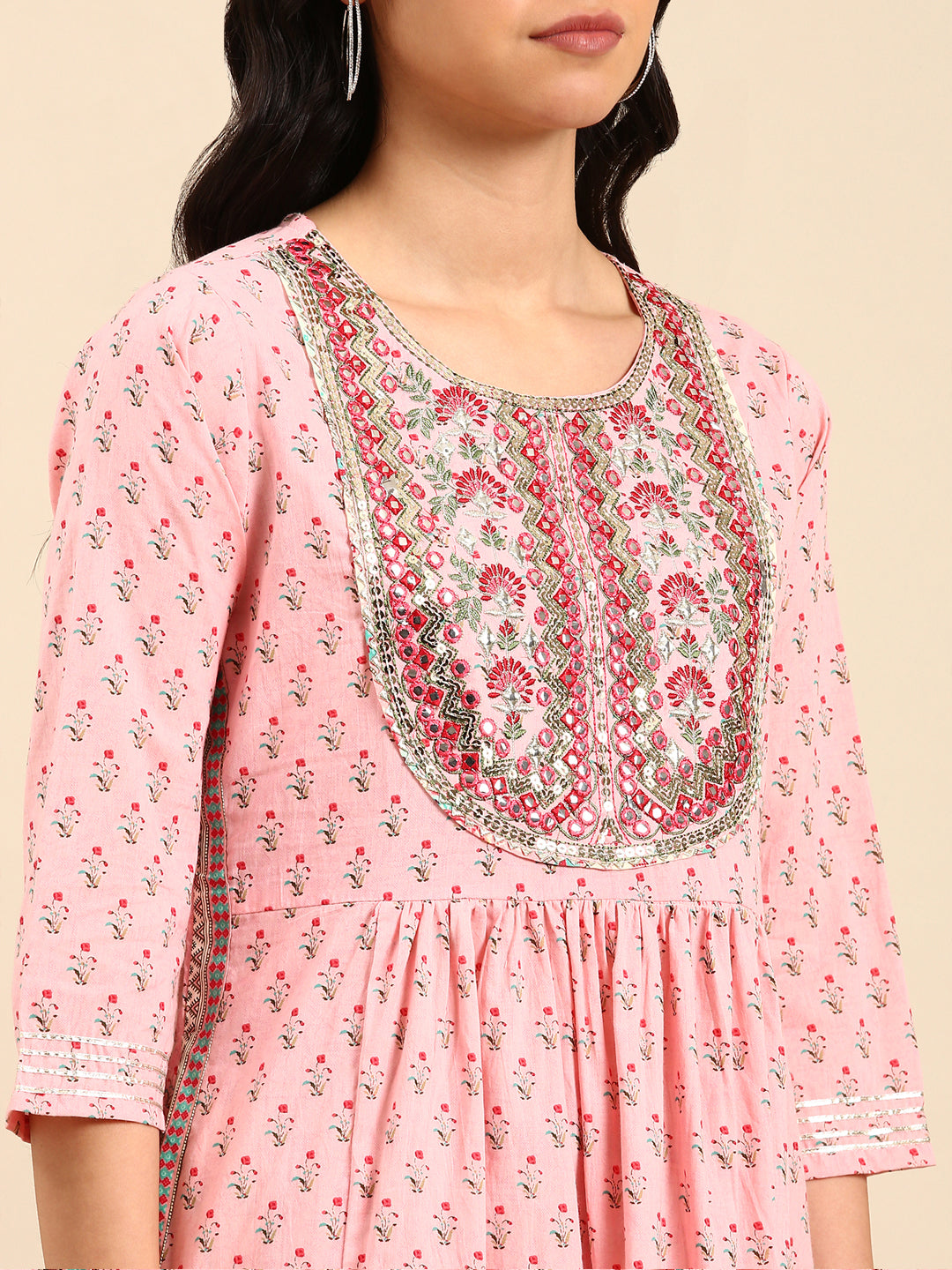 Women Floral Pink Anarkali Kurta Set with Dupatta