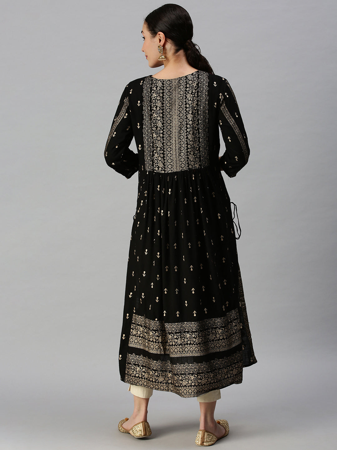 Women Printed Black Straight Kurta