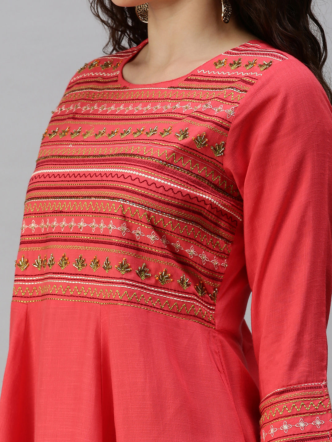 Women Yoke Design Pink Anarkali Kurta