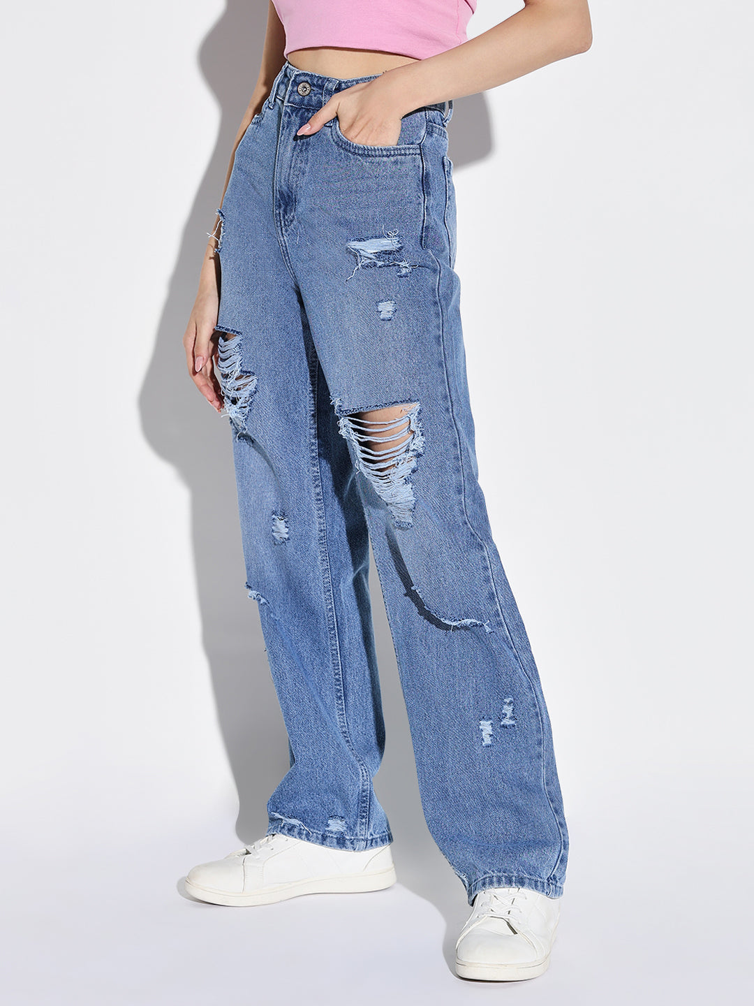 Women Blue Wide Leg Jeans