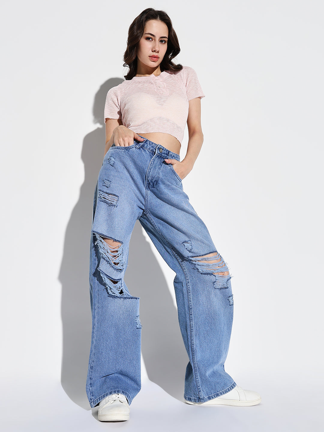 Women Blue Wide Leg Jeans