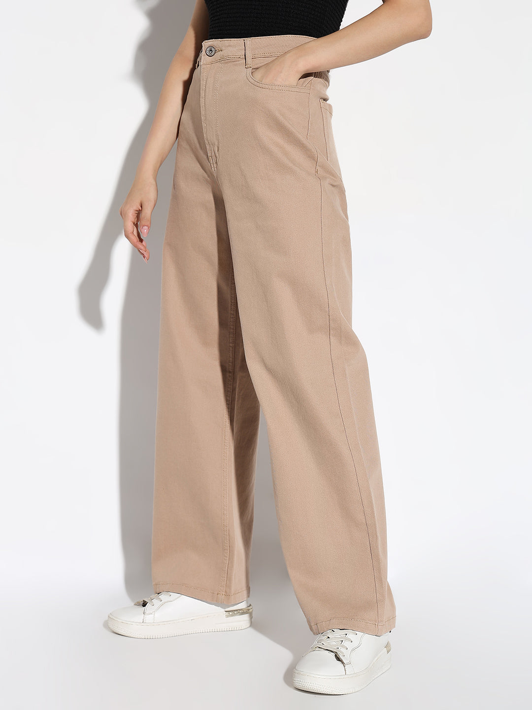 Women Beige Wide Leg Jeans