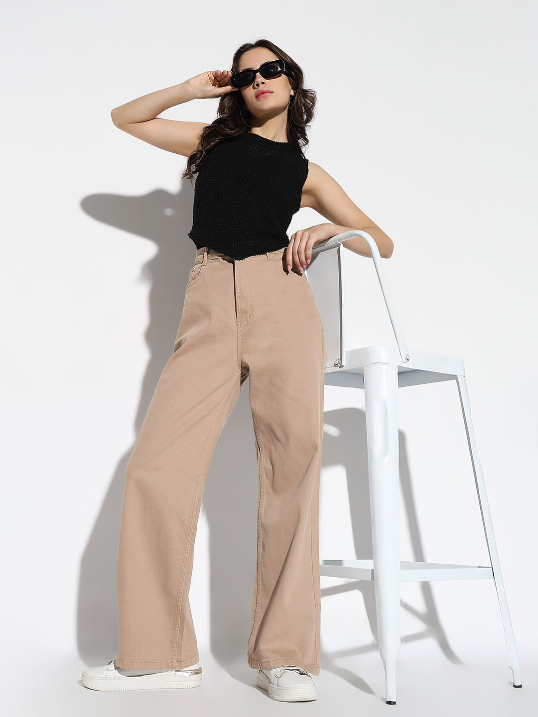 Women Beige Wide Leg Jeans