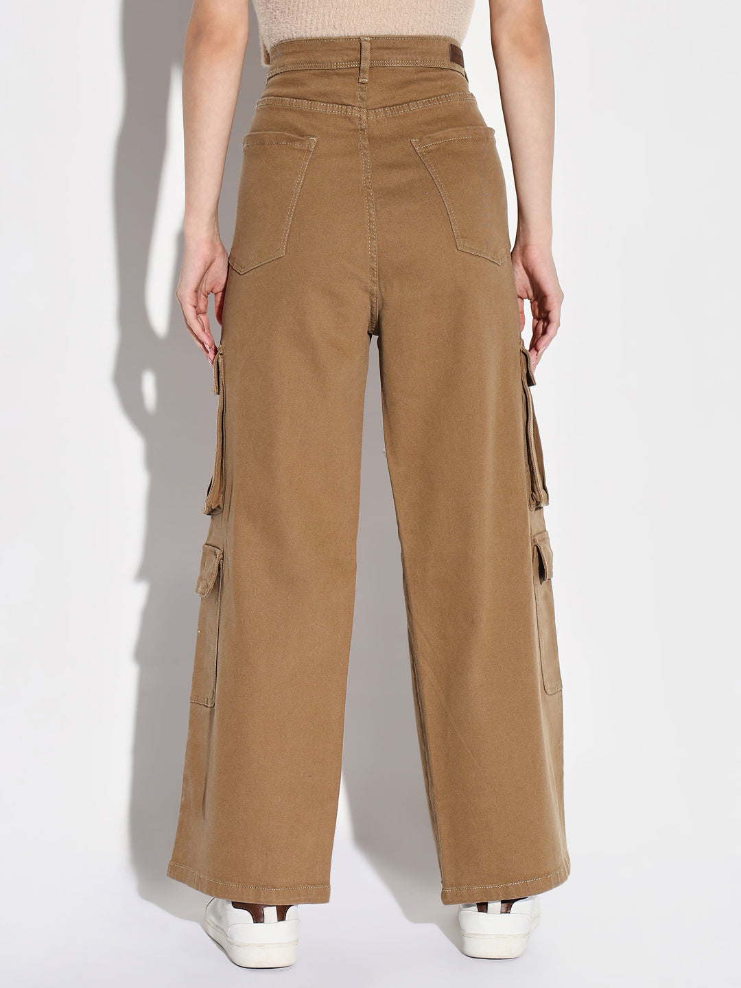 Women Khaki Wide Leg Cargo Jeans