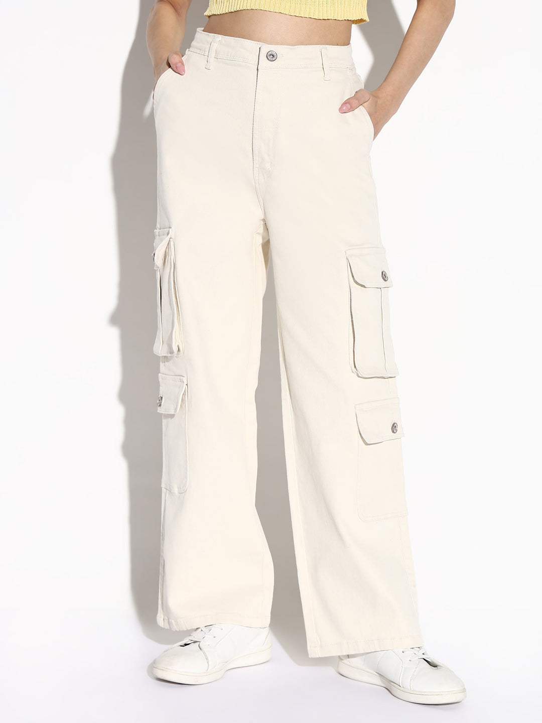 Women Off White Cargo Jeans