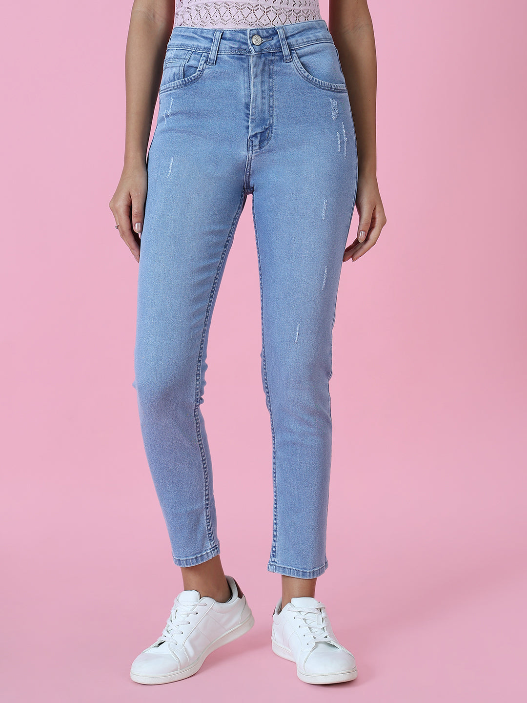 Women's Blue Solid Skinny Fit Denim Jeans