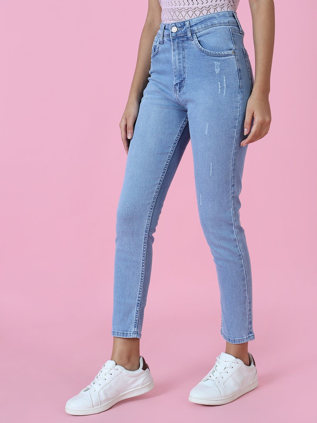 Women's Blue Solid Skinny Fit Denim Jeans