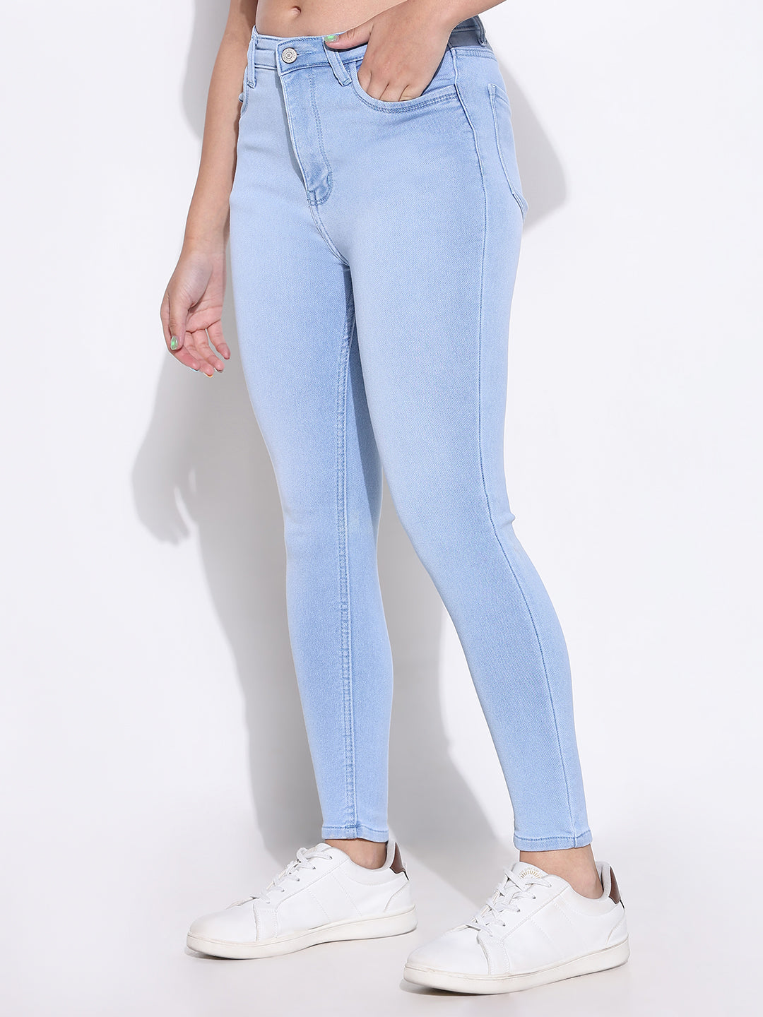 Women's Blue Solid Skinny Fit Denim Jeans