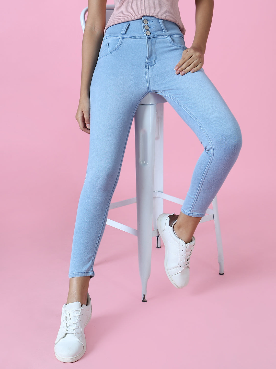 Women's Blue Solid Skinny Fit Denim Jeans