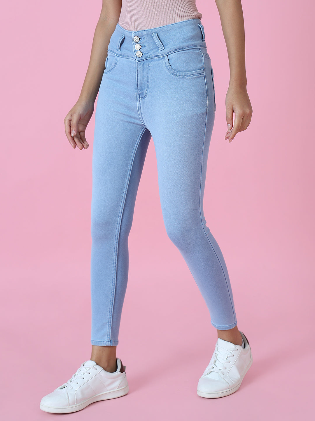 Women's Blue Solid Skinny Fit Denim Jeans