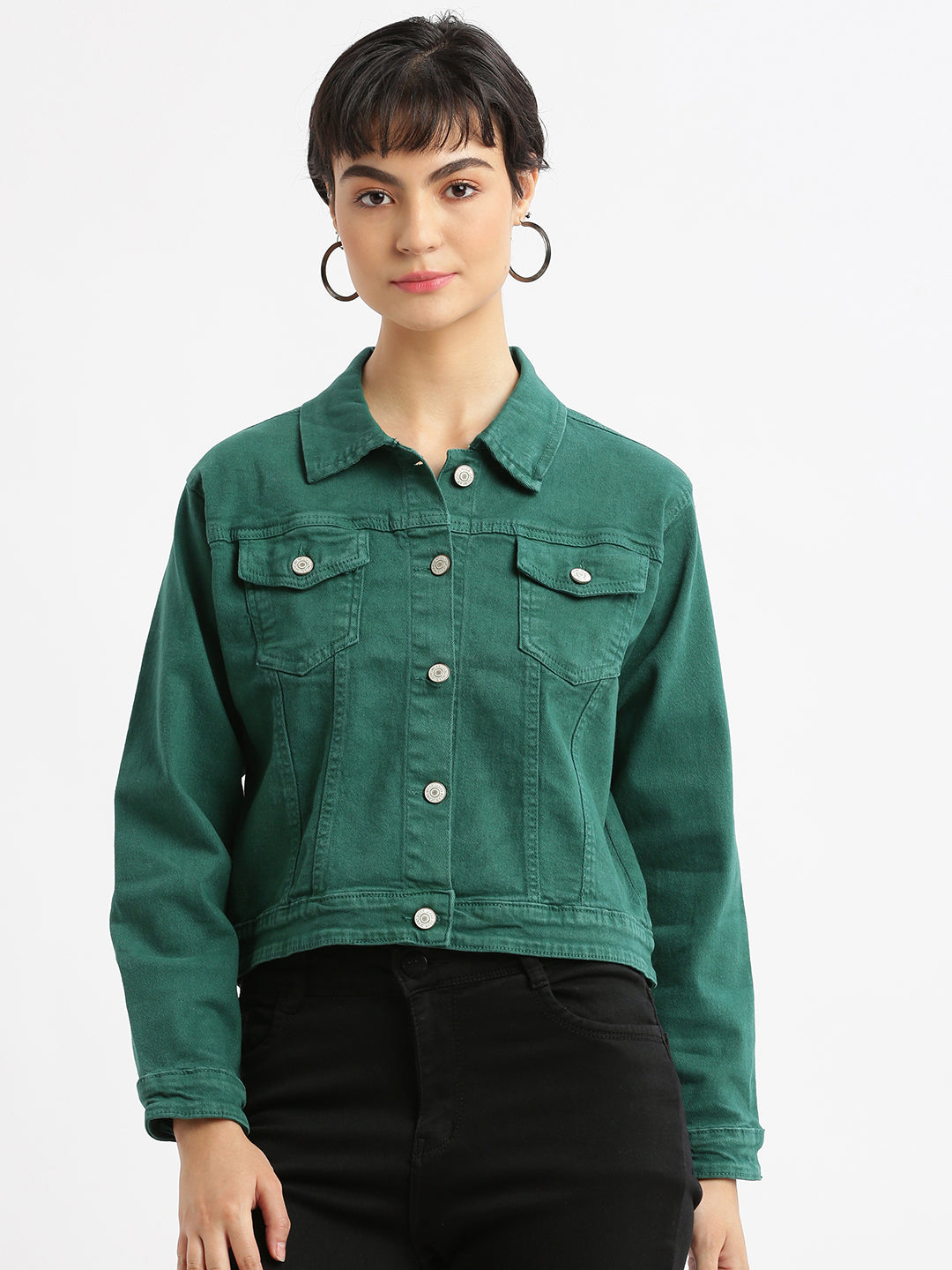 Women Green Denim Jacket