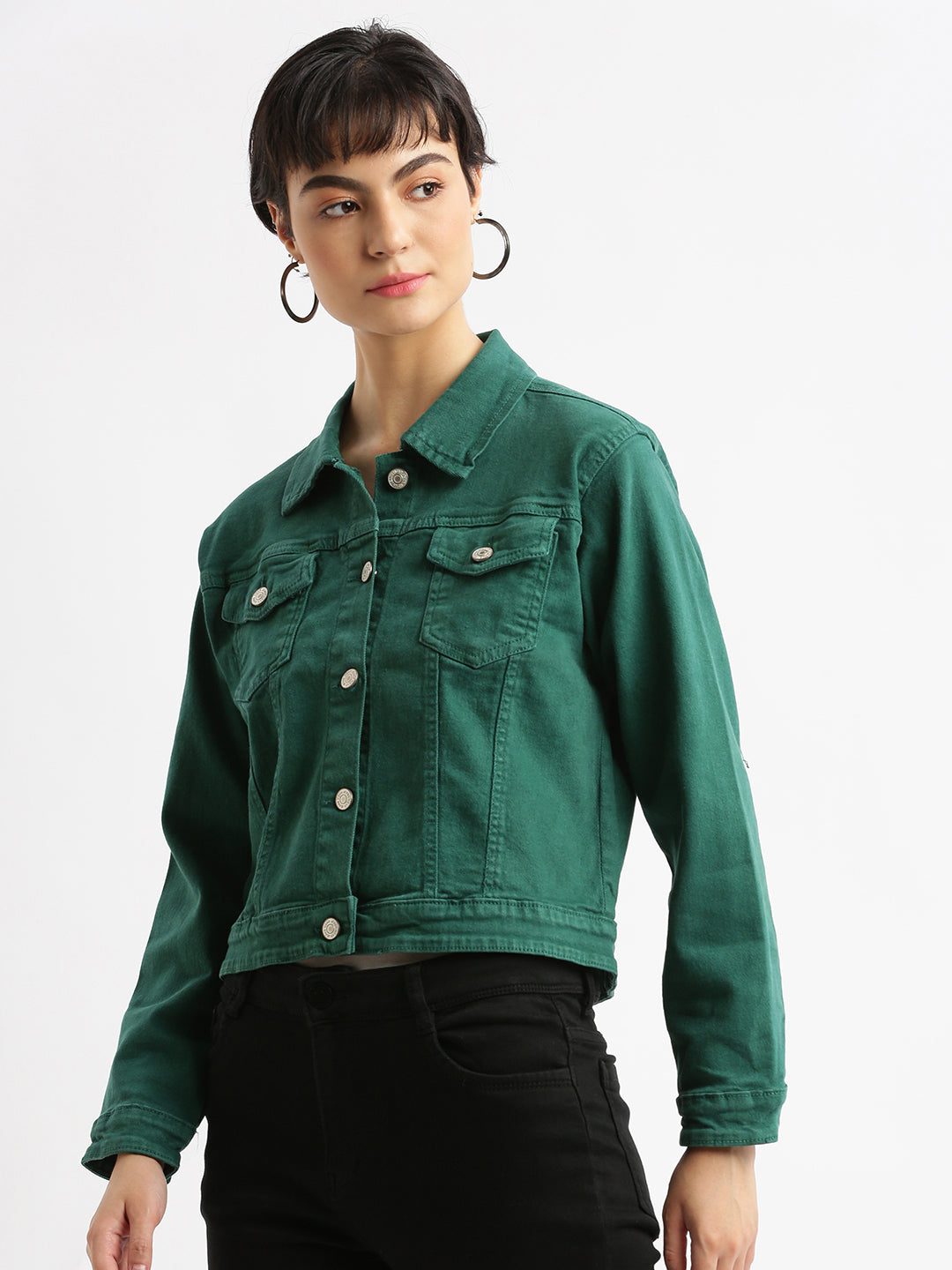 Women Green Denim Jacket