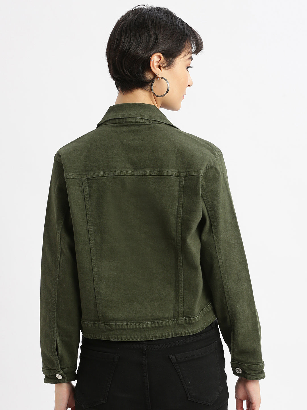 Women Olive Denim Jacket