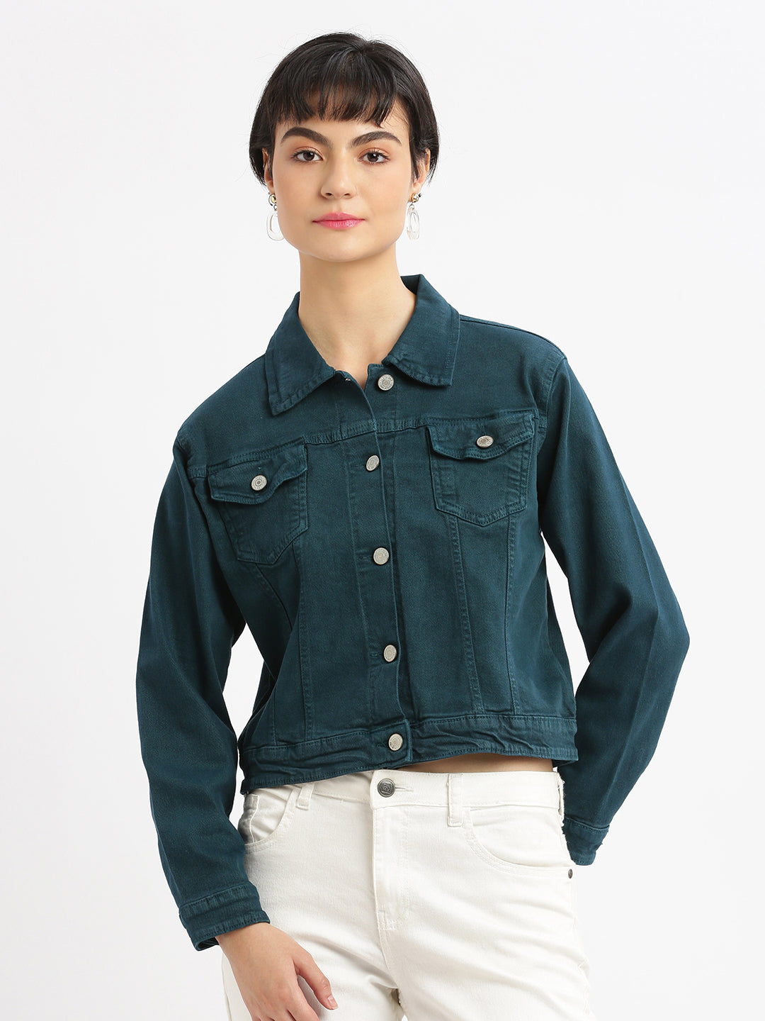 Women Teal Denim Jacket