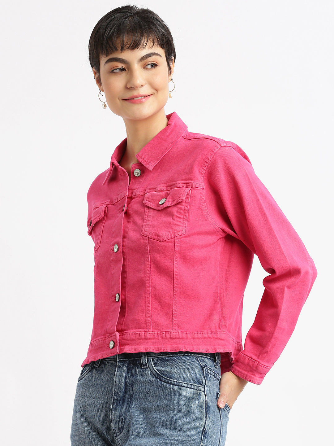 Women Pink Denim Jacket