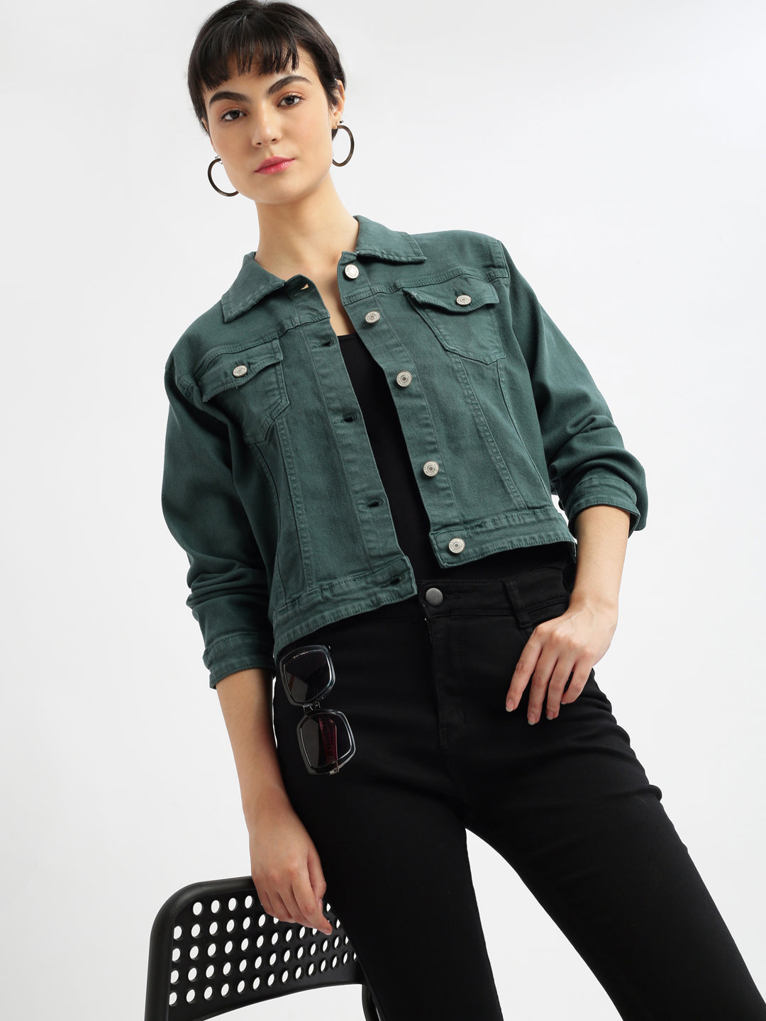 Women Teal Denim Jacket