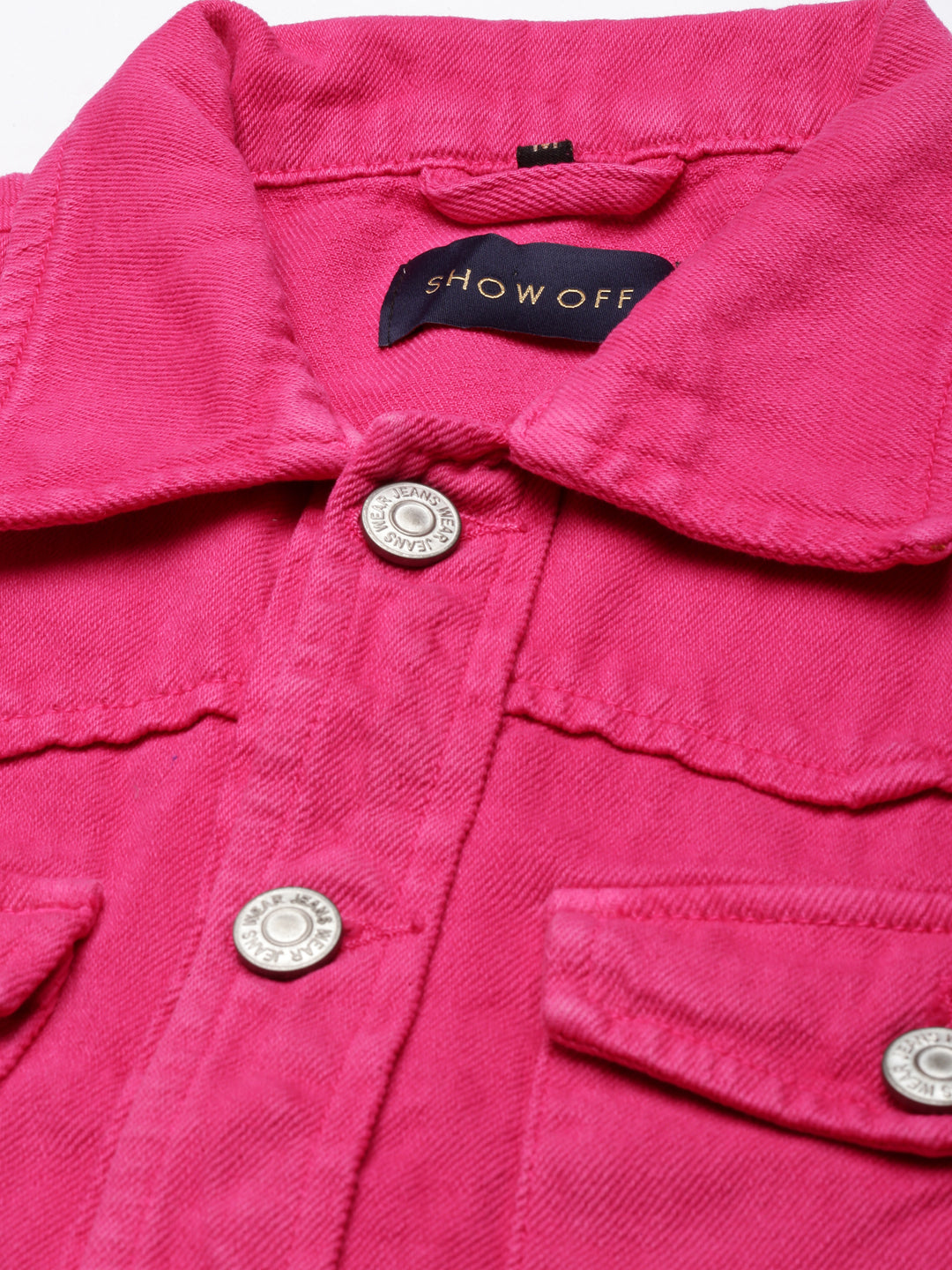Women Fuchsia Solid Denim Jacket