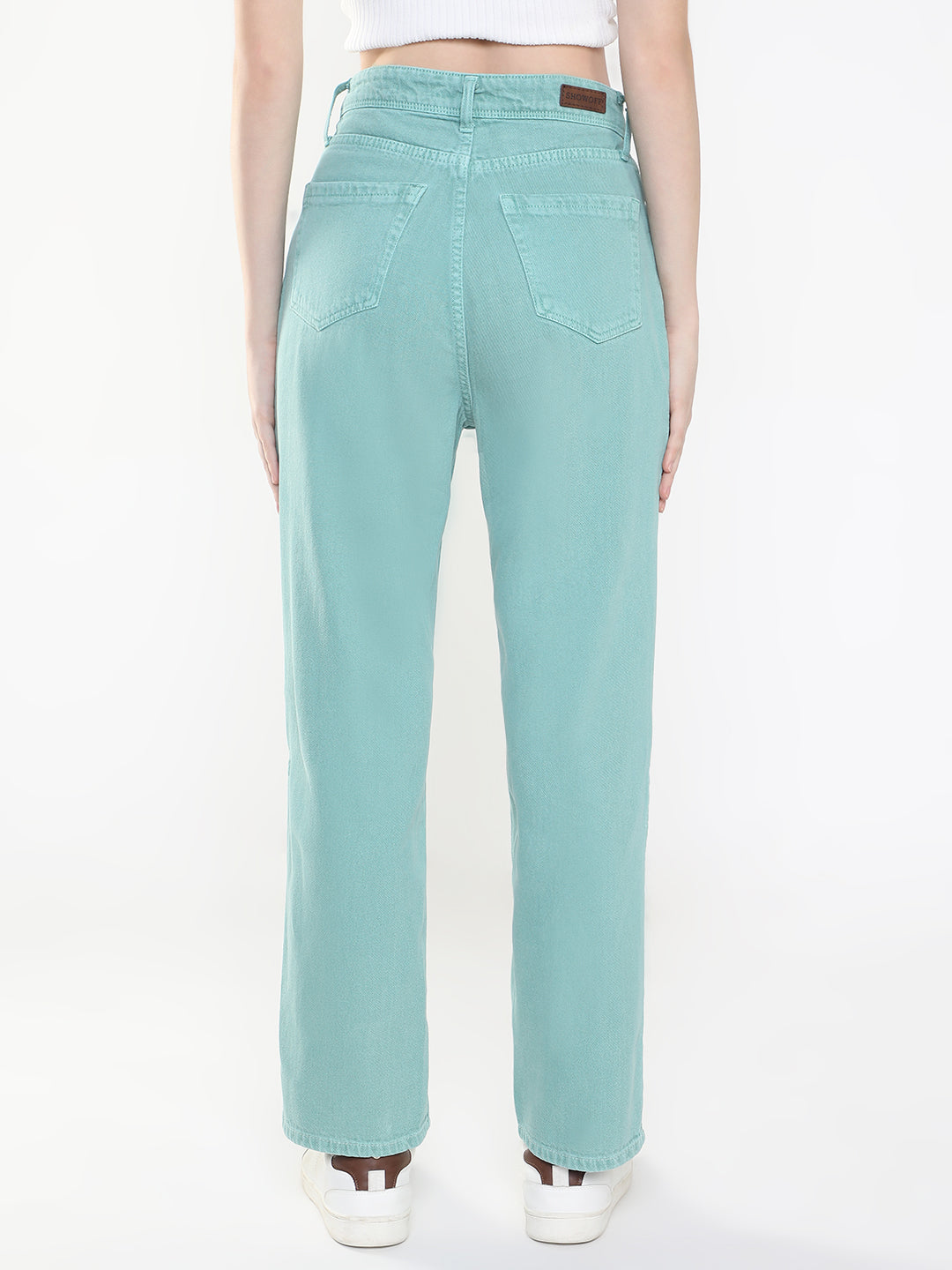 Women Sea Green Straight Fit Jeans