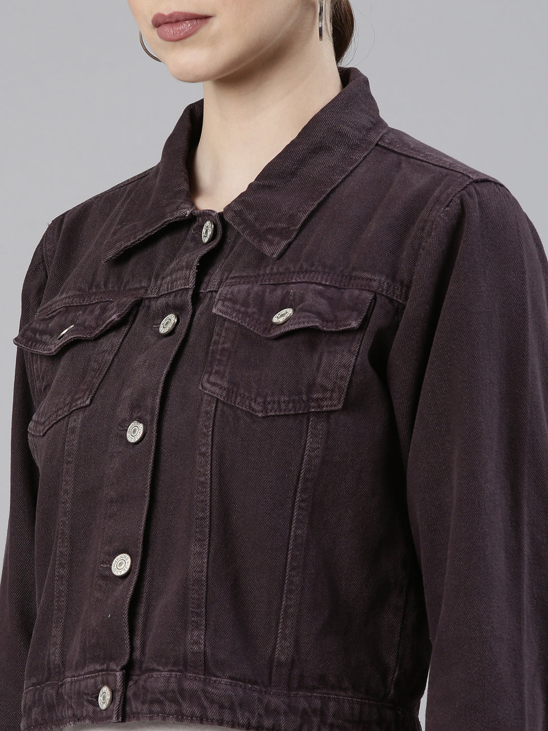 Women Violet Solid Denim Jacket